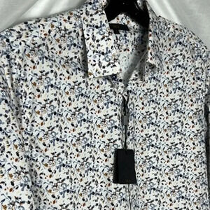 AKA Men shirt,size SM,NWT,slim fit ,100  cotton,career,white,small floral print.